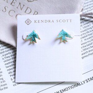 Kendra Scott Melody Bird Gold Teal Crystal Stud Earrings
